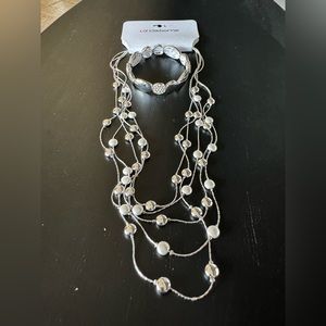NWT Liz Claiborne stacked silver necklace & bracelet.